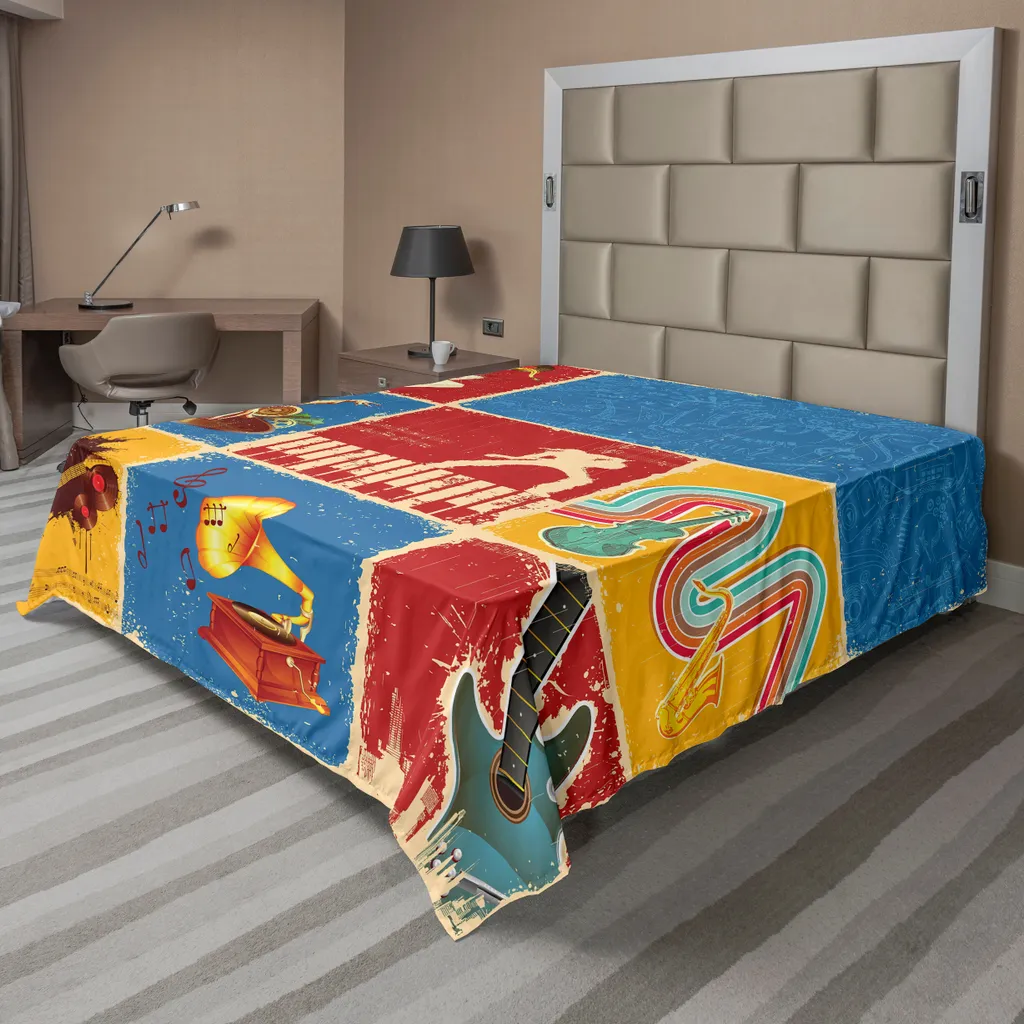 Drap de lit musical ABAKUHAUS 266x260 cm avec motif collage rétro Jazz