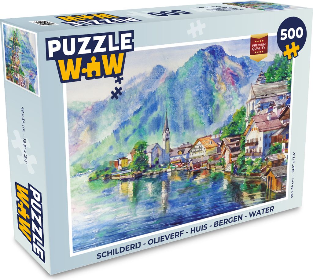 MuchoWow Puzzle 500 Teile Gemälde - Ölfarbe - Haus - Berge - Wasser - 500 Teile - Kinder - Selberbauen - Puzzlespiele