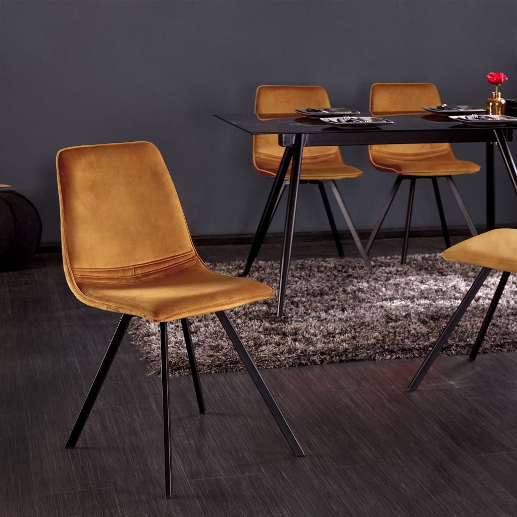riess-ambiente Retro Stuhl AMSTERDAM CHAIR senfgelb Samt Designklassiker Esszimmerstuhl Essstuhl