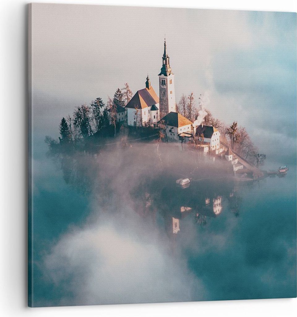 Bild auf Leinwand - Leinwandbild - Einteilig - Alpen Bled Kirche - 60x60cm - Wand Bild - Wanddeko - Wandbilder - Leinwanddruck - Bilder - Wanddekor...