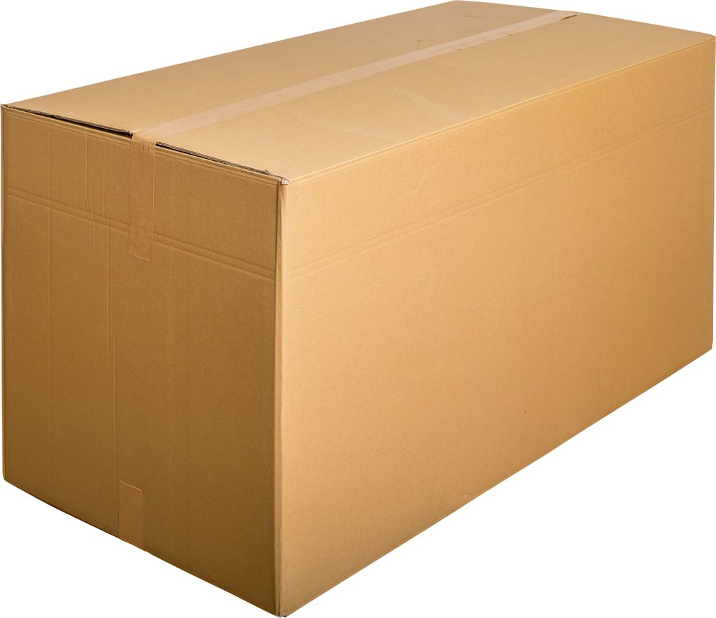 A closed cardboard box on a white background.