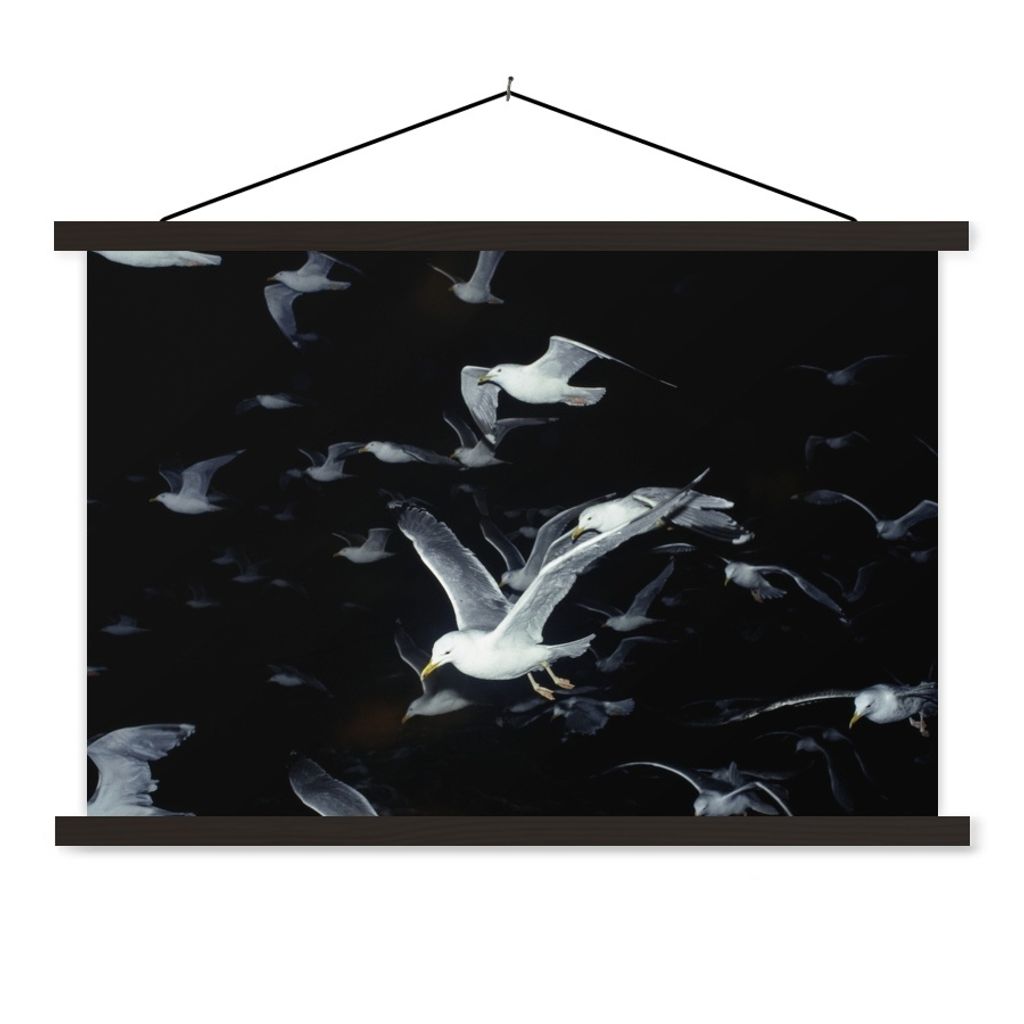 MuchoWow Textilposter Vogel - Schwarz - Schwarm 60x40 cm mit schwarzem Rahmen - Hölzernes