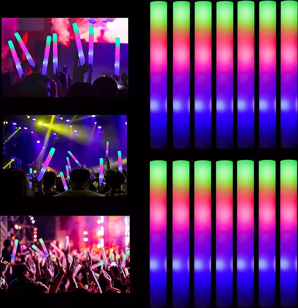 300 Stück Leuchtstab LED Knicklichter aus Schaumstoff, LED-Leuchtstäbe mit 3 Modi, blinkende Partylichter für Hochzeit, Konzert, Camping, Geburt...
