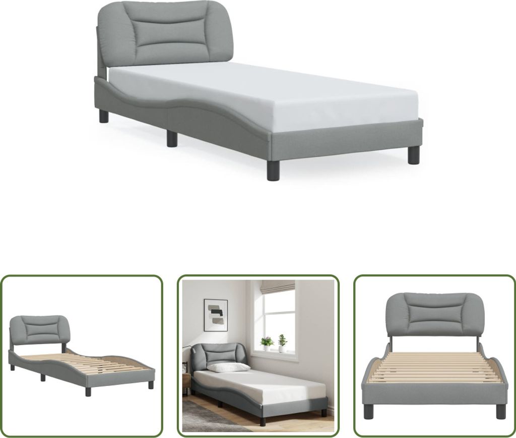 The Living Store Bettgestell mit Kopfteil Hellgrau 90x200 cm Stoff