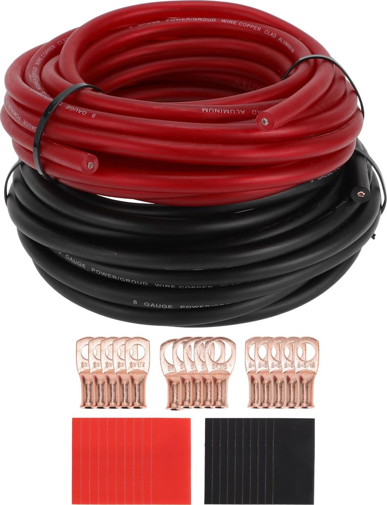 Universaler Massekabel-Stromkabel 25FT Vollständig isoliert & Soft-Touch-Mantel CCA Schwarz, Rot 1 Set 8 GAUGE 12V