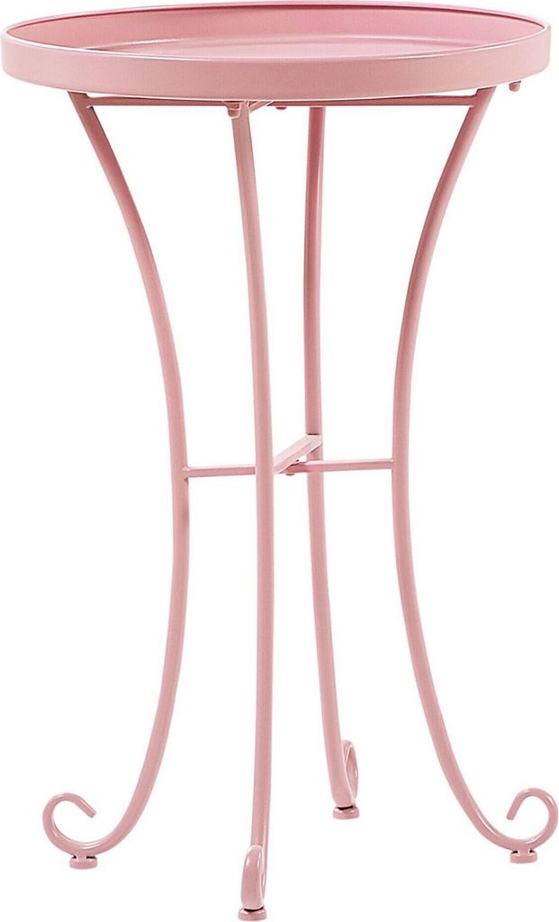 BELIANI Balkontisch Rosa Eisen Rund 40 cm Französisch Romantisch Verschnörkelt Vintage Stil Garten Outdoor Terrasse Ausstattung Möbel