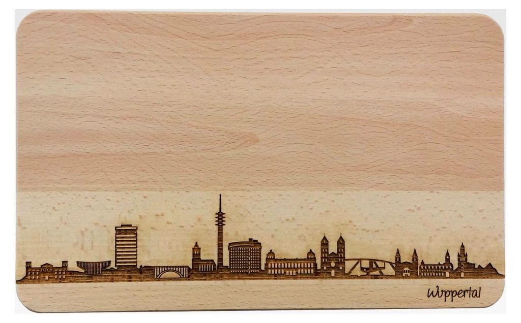 Brotzeitbrett Wuppertal Skyline | Frühstücksbrettchen aus Buche | Holz Schneidbrett | Geschenk mit Gravur | Frühstücksbrett | Nordrhein-Westfal...