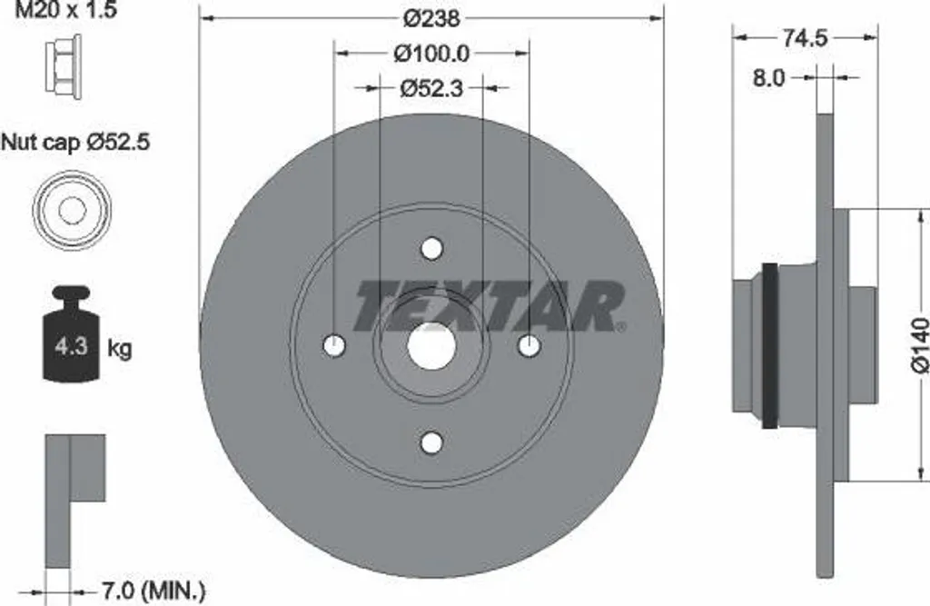 Textar 92154003 Disque de frein OE 7700827865 pour Renault Megane et Clio