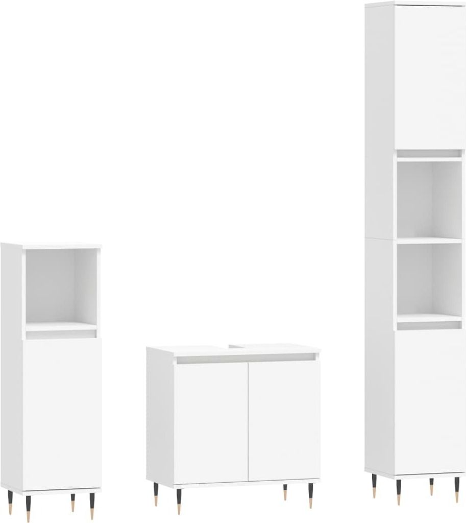 3-tlg. Badmöbel-Set Weiß Holzwerkstoff