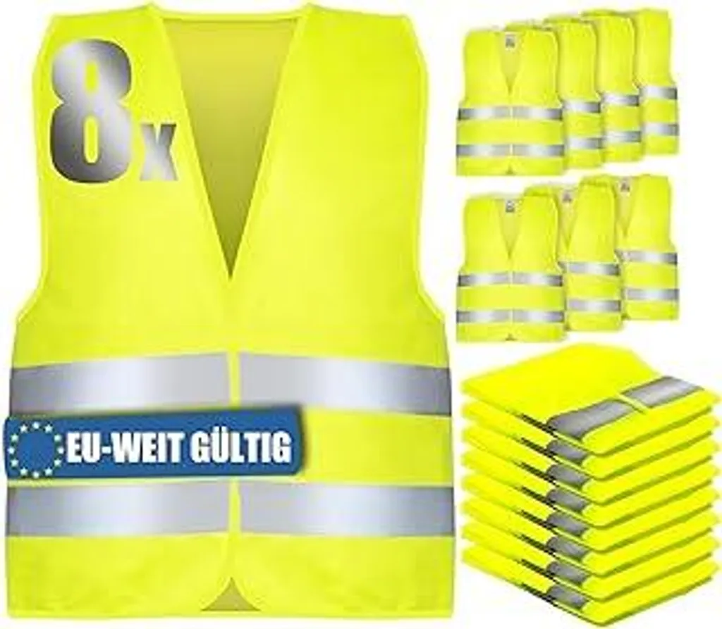 Set 8 Gilet Catarifrangenti Auto Gialli EN ISO 20471 Adulti