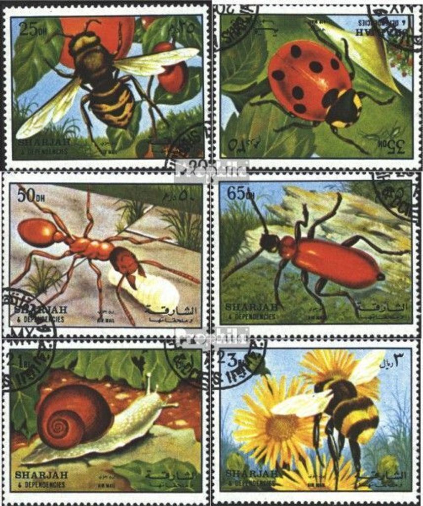 Briefmarken Sharjah 1972 Mi 1204-1209 (kompl.Ausgabe) gestempelt Insekten