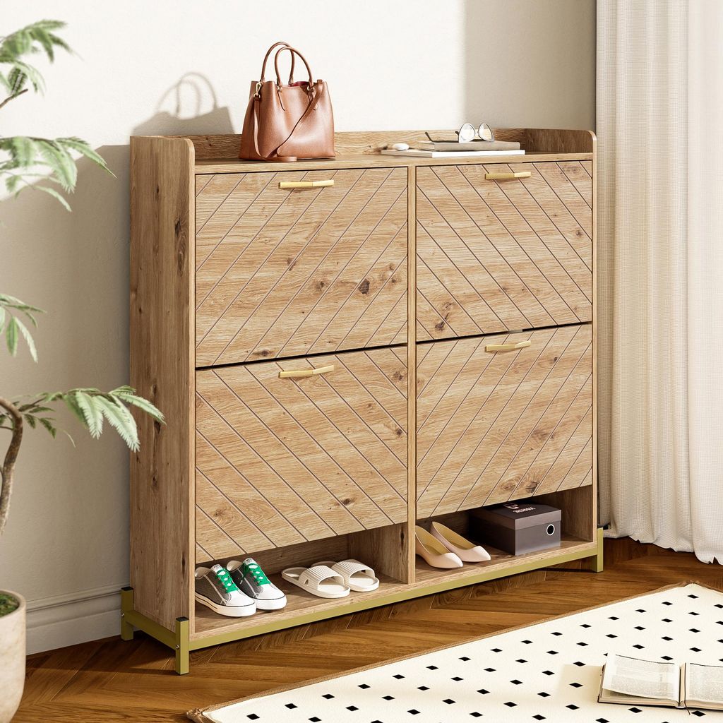 Modernes Schuhregal in Holzoptik – 4-türiger Schuhschrank – Platzsparender Schuhschrank für Eingangsbereich, Flur oder Flur – Robust und st...