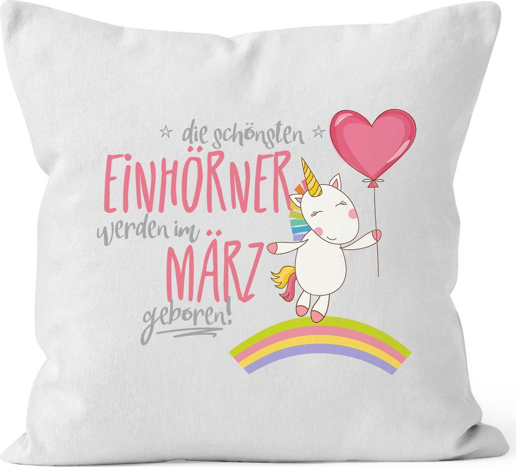 Kissenbezug die schönsten Einhörner werden im März geboren Kissen-Hülle Deko-Kissen 40x40 Baumwolle MoonWorks weiß 40cm x 40cm