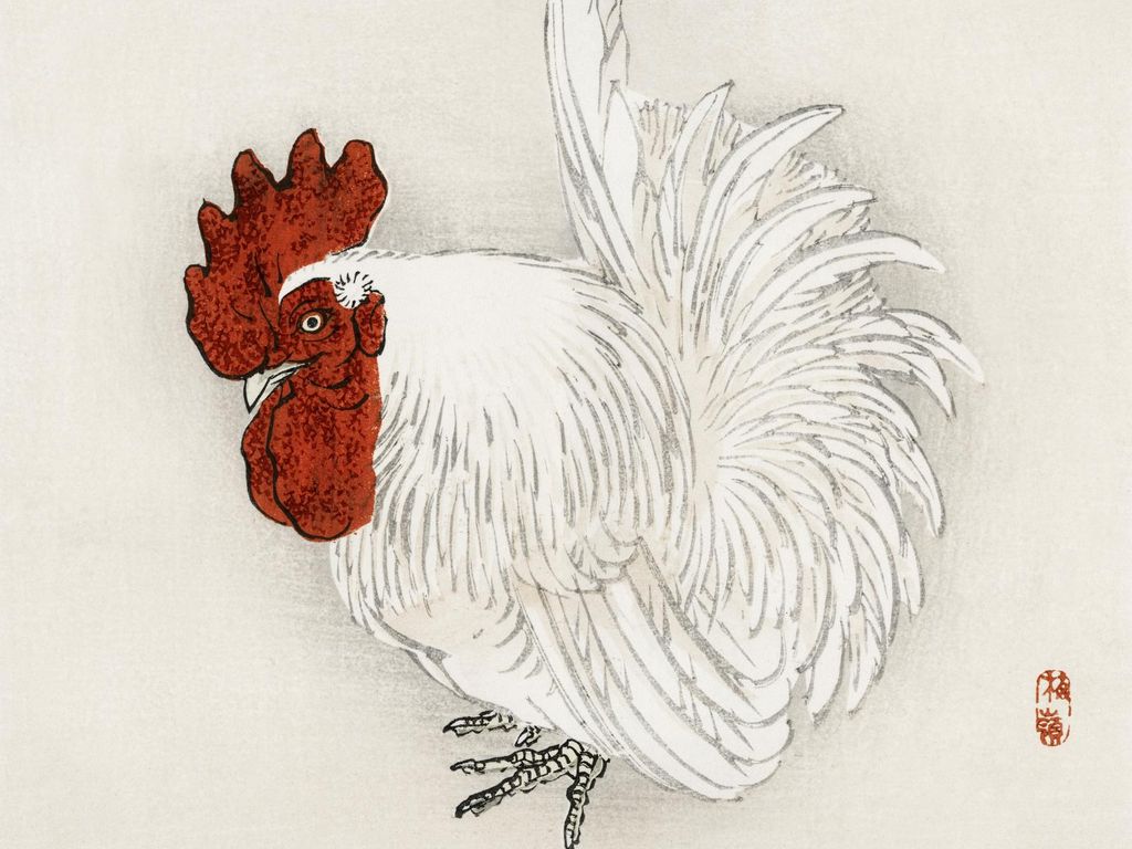 Poster 20x15cm Japanese Bantam, Kōno Bairei Vintage für das Wohnzimmer