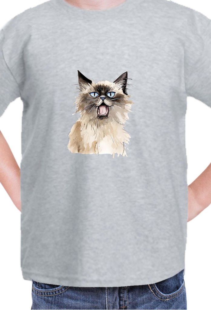 Kinder T-Shirt Funny Cats Breeds Birman Cat 013, 7-8 Jahr - 128 / Grau
