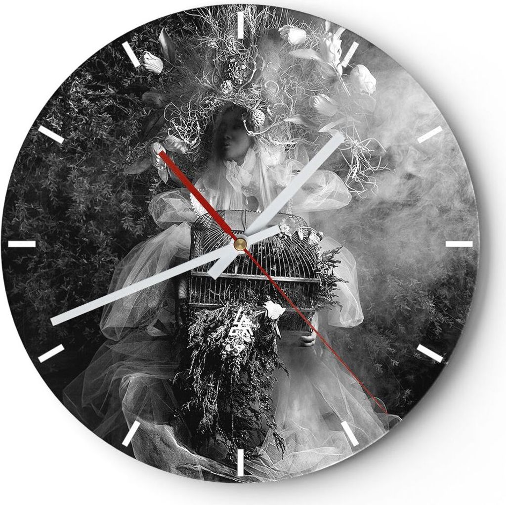 Wanduhr - Rund - Glasuhr - Retro Vintage Frau - 30x30cm - Schleichendes Uhrwerk - Lautlos - zum Aufhängen bereit - Dekoration Modern - Wanddekorat...