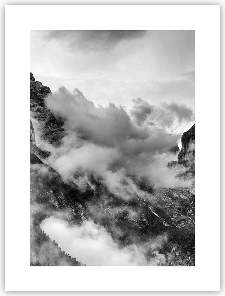 Poster - Poster ohne Rahmen - Berge Nebel Gipfel - 30x40 cm - Wand Bild - Wanddeko - Wandbilder - Kunstposter - Wandposter - Bilder - Kunstdruck - ...