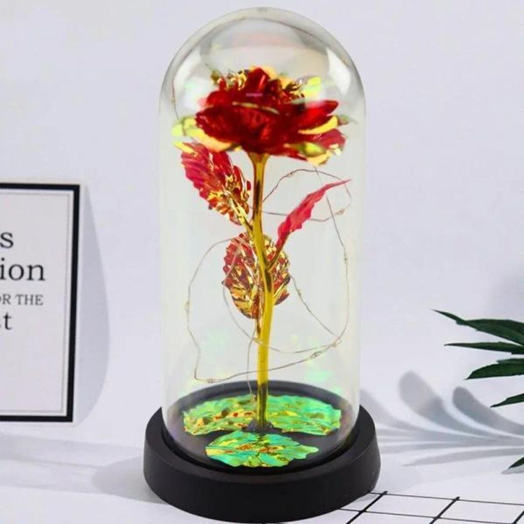 La Rose éternelle dans une coupole en cristal LED - Image du produit 