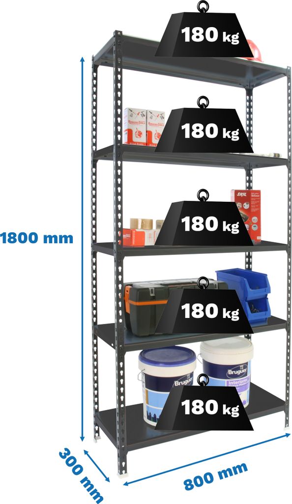 Schwerlastregal METAL SHARK | HxBxT 180x80x30cm | Fachlast 180kg | Anthrazit