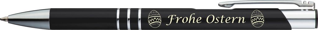 Kugelschreiber mit Gravur "Frohe Ostern" / aus Metall / Farbe: schwarz
