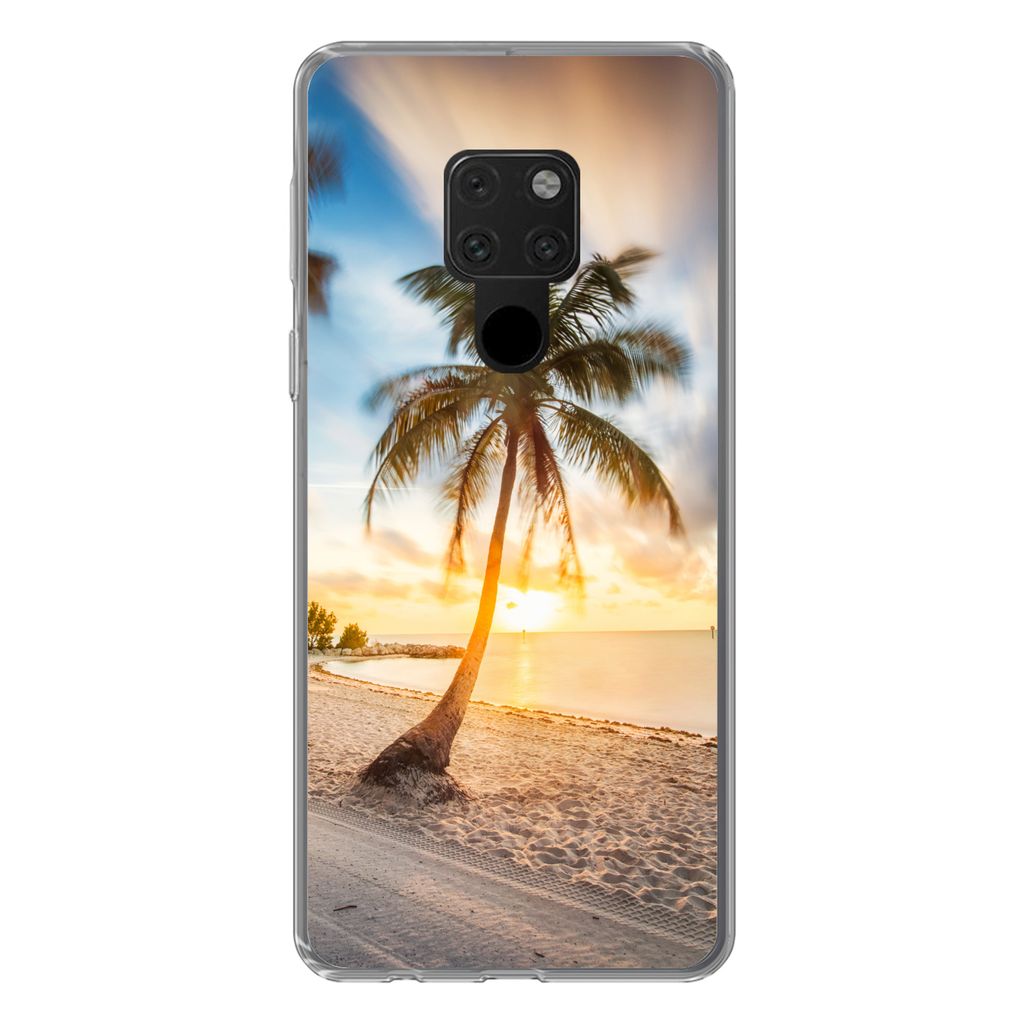 MuchoWow Handyhülle Schutzhülle Hülle für Huawei P40 Lite Sonnenuntergang - Strand - Palme Silikon Softcase Handy Hülle - Handy