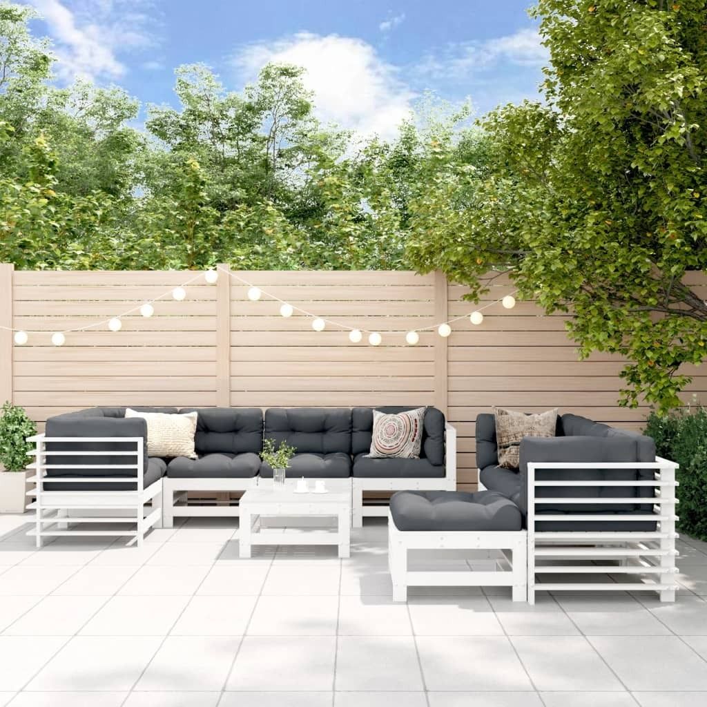 Maison Exclusive - 10-tlg. Garten-Lounge-Set mit Kissen Weiß Massivholz