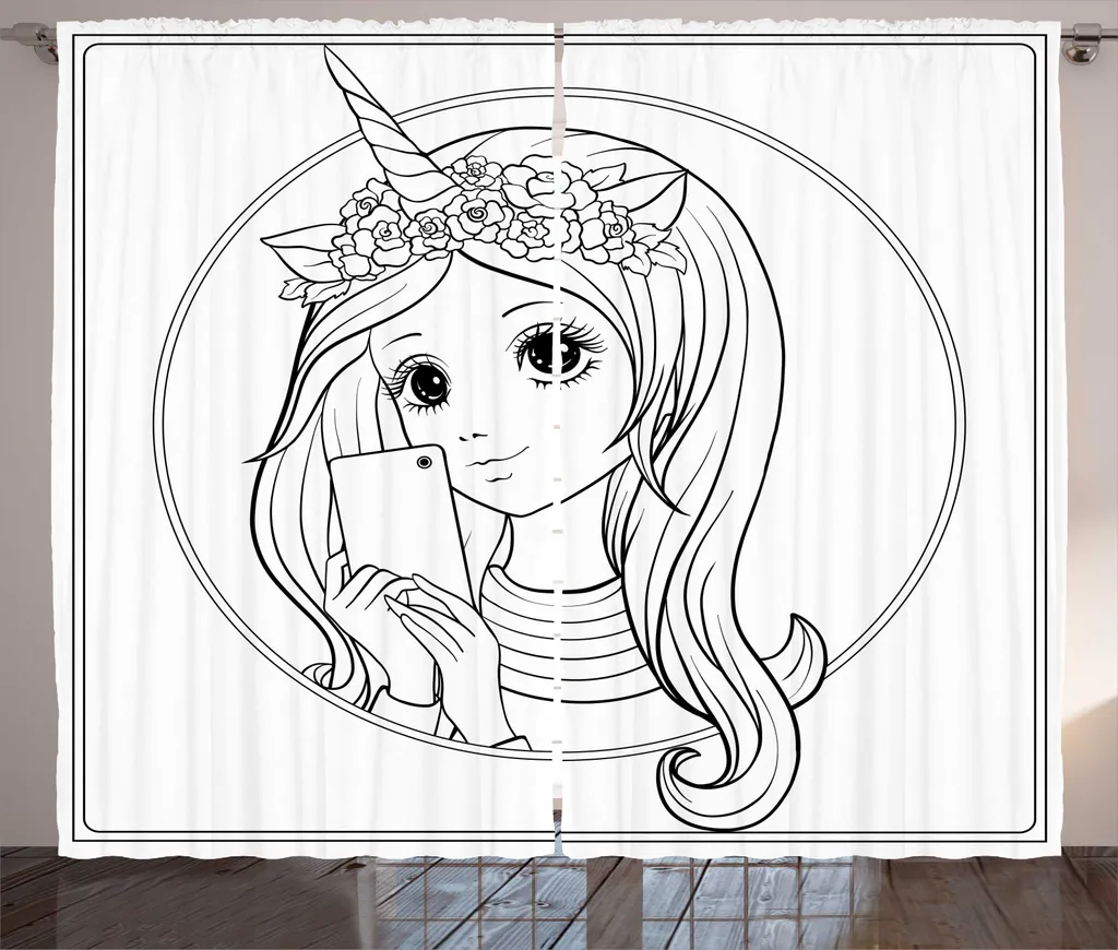 Rideau pour Chambre de Fille et Salon Motif Rustique Gris et Blanc 280cm
