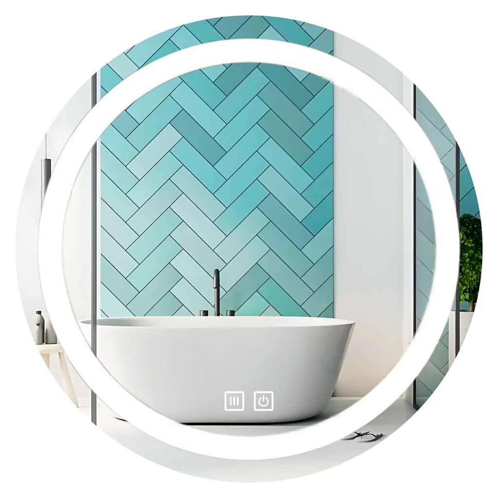 LED Badezimmerspiegel Rund 80 cm – Badspiegel mit LED Beleuchtung, Touch-Schalter, Anti-Beschlag, 3 Lichtfarben, Dimmbar, Modern – SAVE HOME
