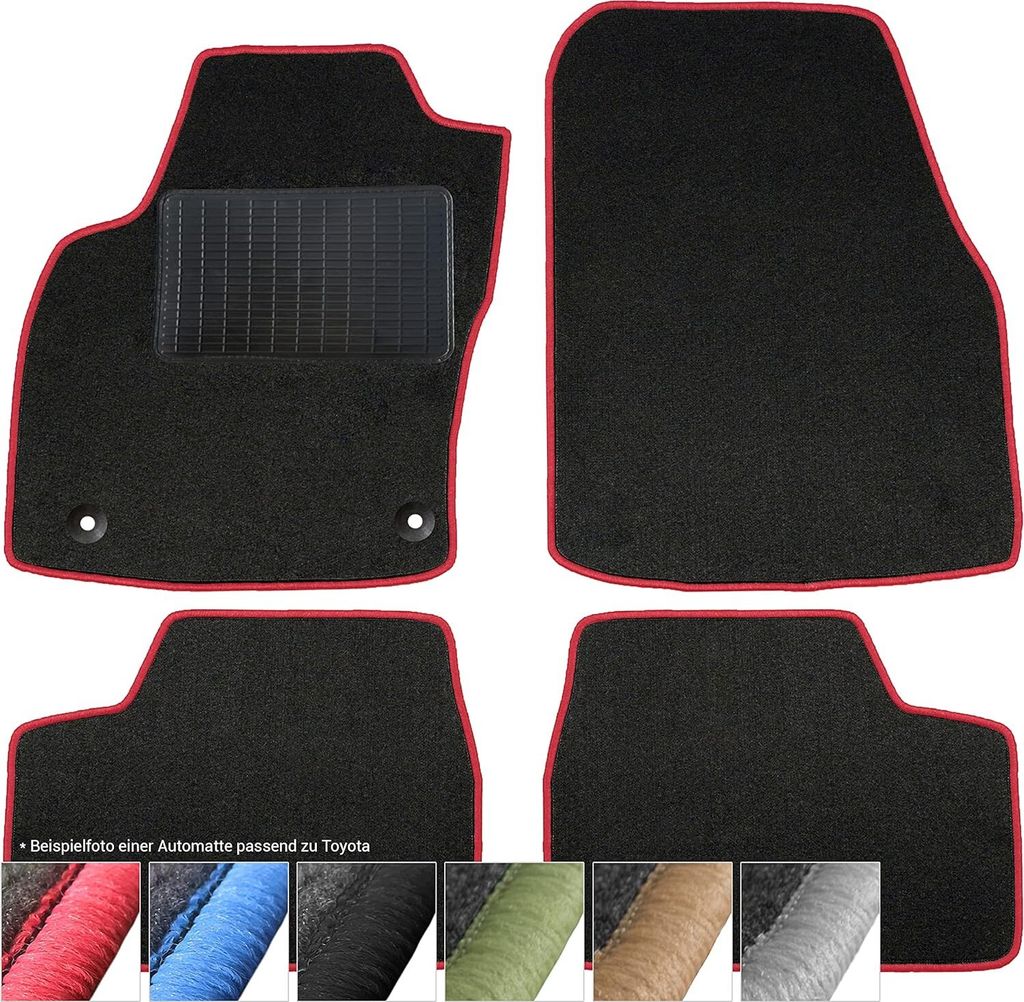 moto-MOLTICO Fußmatten Auto Velours Autoteppiche Schwarz Automatten Set 3-teilig passend für Toyota Yaris III Hybrid ab 2012 (Rote - Ziernähte)