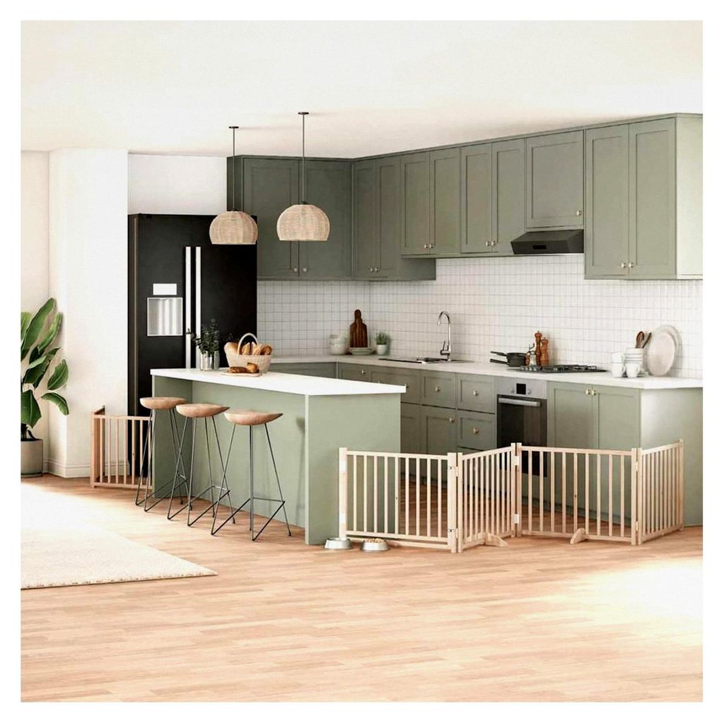 6-teiliges Hundetor mit Tür, faltbar, 480 cm, Pappelholz, modulares Haustiertor für Zimmer, Durchgänge und Korridore für kleine Tiere wie Hunde...