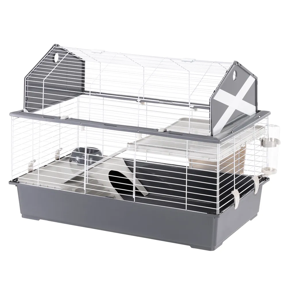 Cage à lapins avec toit ouvrant et bac profond anti-projections