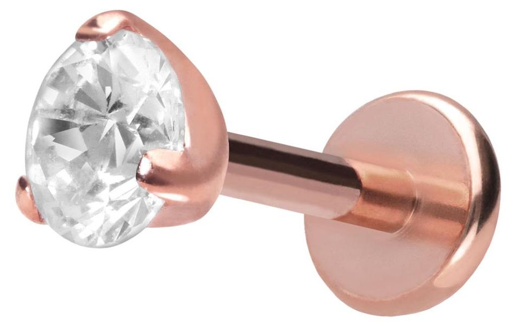 Ohrpiercing, Nasenpiercing Titan Labret mit Push Fit EINGEFASSTER KRISTALL RoséGold Stablänge: 8mm | Stabstärke: 1mm | Kristallgröße: 4mm