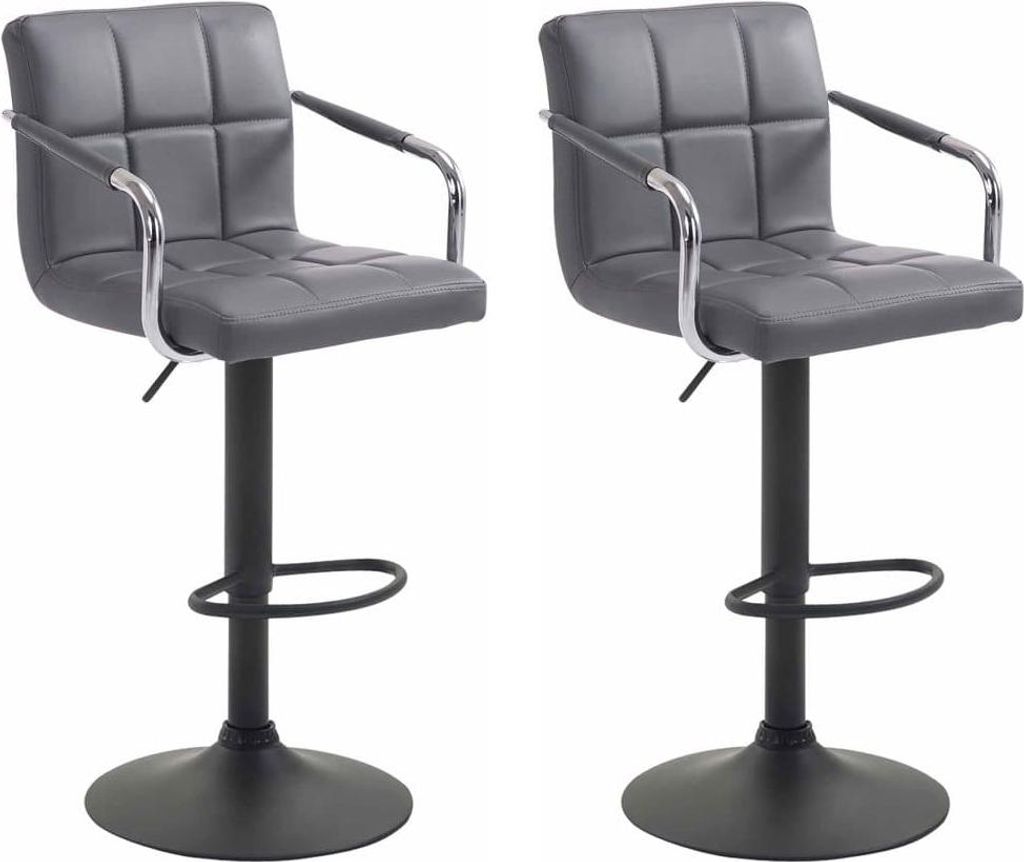 2-teiliges Barhocker-Set -Barhocker -360° drehbar, bequem und pflegeleicht -Kunstleder | Farbe: Grau | Grundfarbe: Schwarz