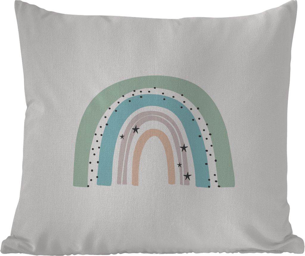 MuchoWow Outdoor Kissen - Regenbogen - Kinder - Sterne - Tupfen - Pastell - 50x50 cm - Wetterfest - Lounge Kissen - Komfortabel - Kissen mit Bild