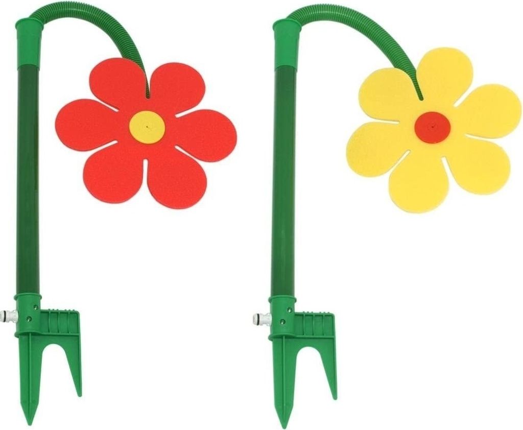 2 Stück Funflower Sprinklerblumen Rasensprenger rot und gelb