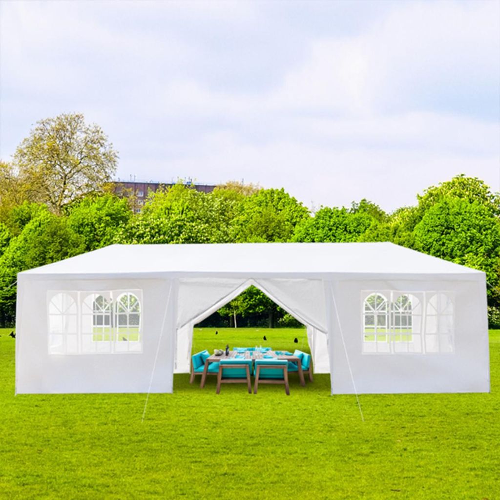 Pavillon mit 8 abnehmbaren Seitenwänden Wasserdichtes Festzelt Gartenzelt Gartenpavillon für Camping Garten Hochzeit 3 x 9m Weiß