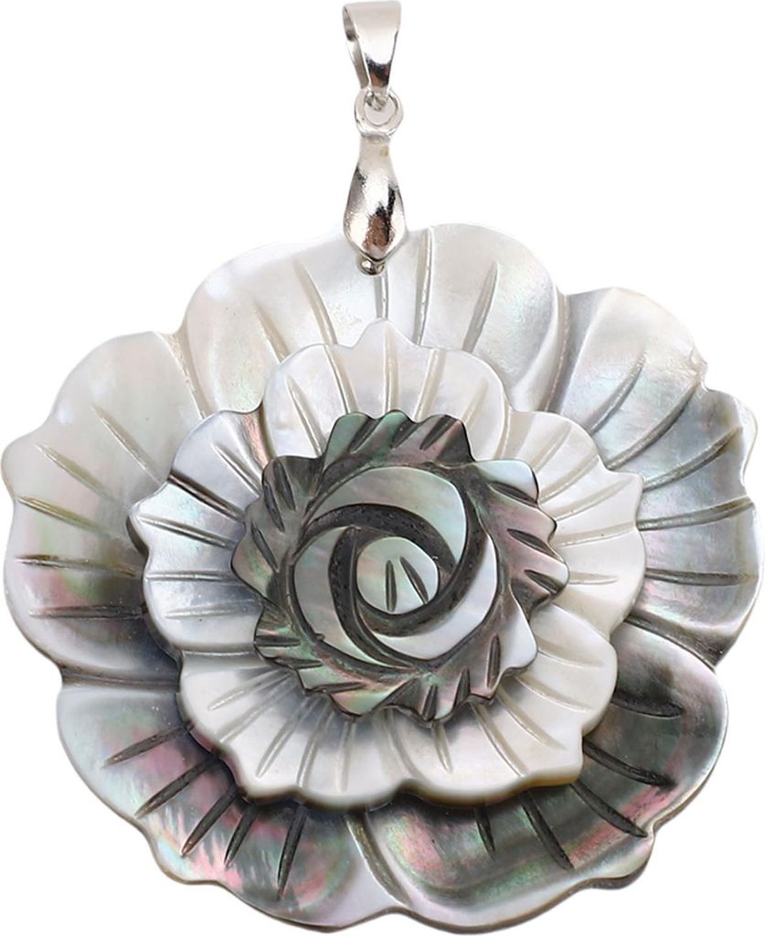 Abalone Shell Pendant Seashell Jewelry Necklace Decoration Accessories 3 Layered Flower Silver Black