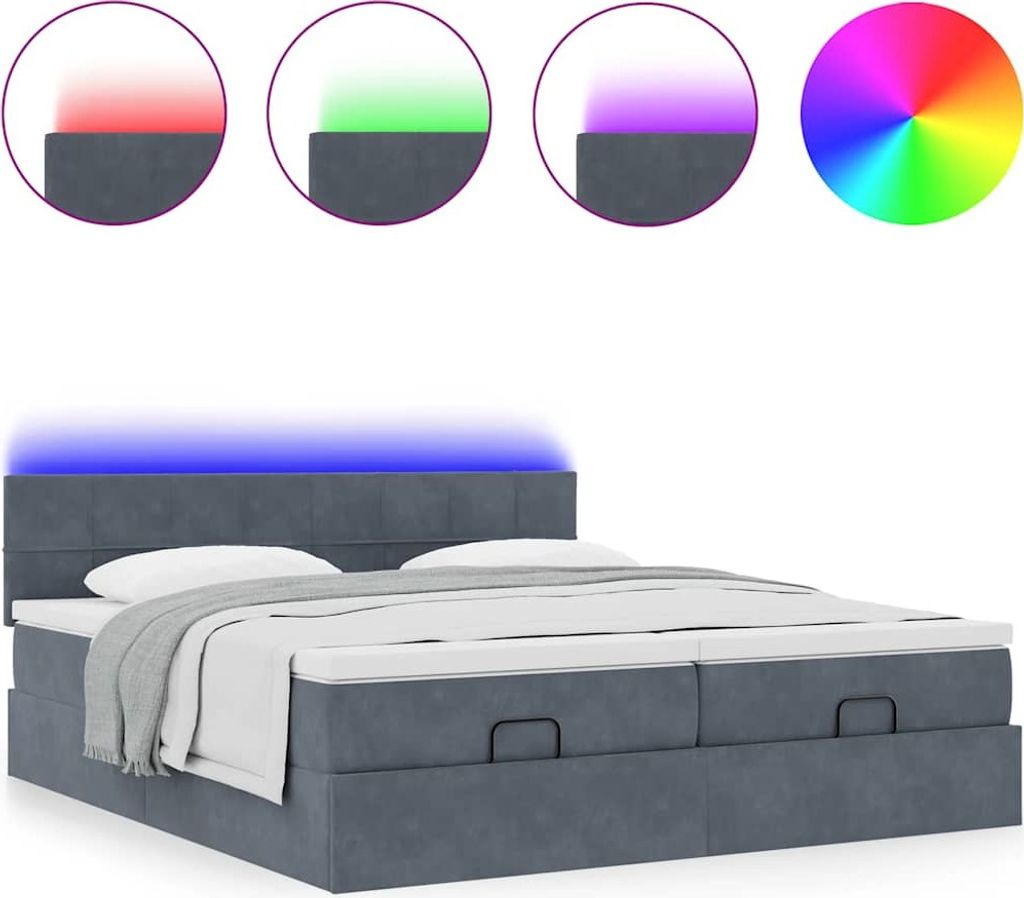 Ottoman-Bett mit Matratzen & LEDs Dunkelgrau 180x200 cm Samt