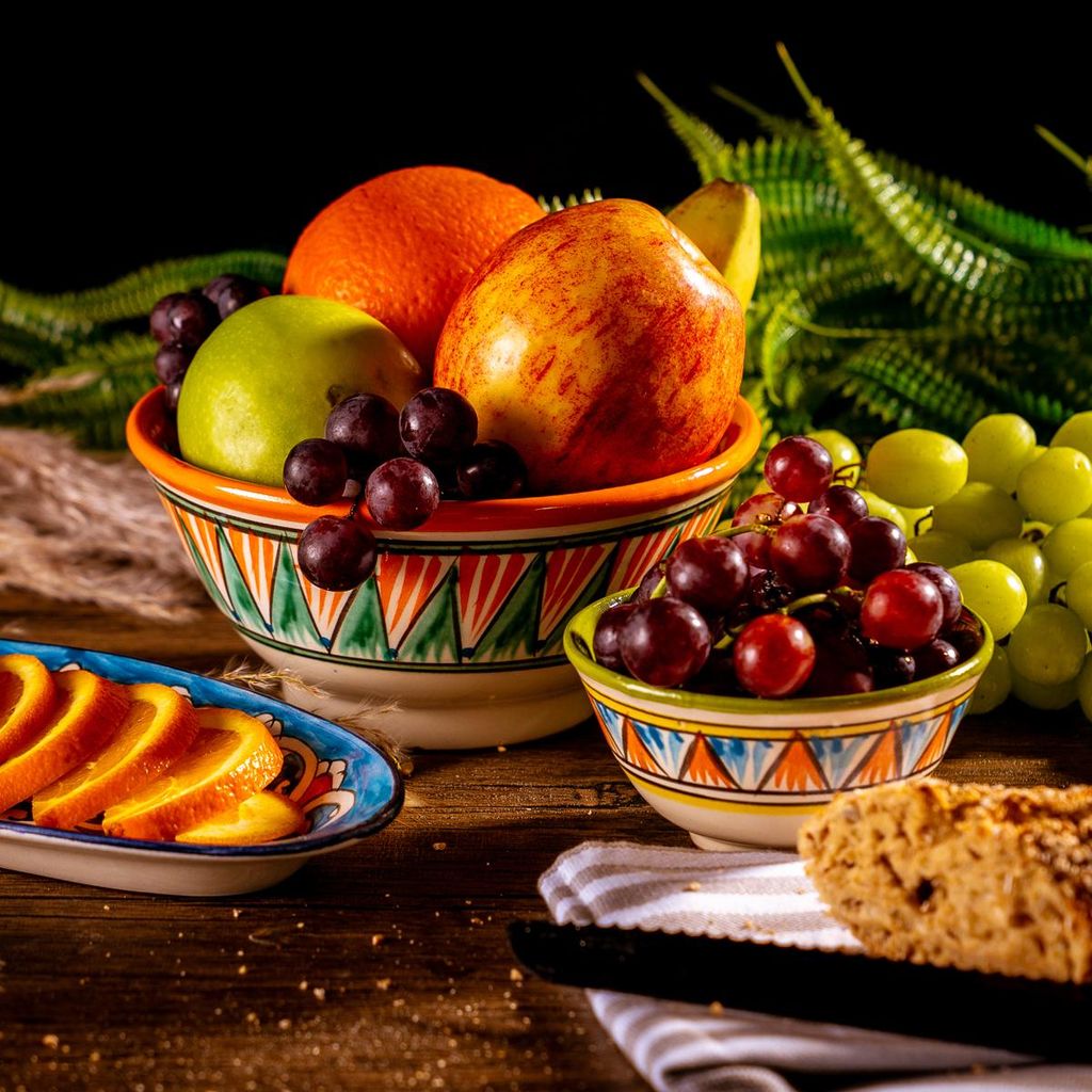 6 Keramikschalen 750 ml Kosa Ø 18 cm Machrob Blau - Traditionelle Usbekische Keramikschüsseln mit handbemaltem Design