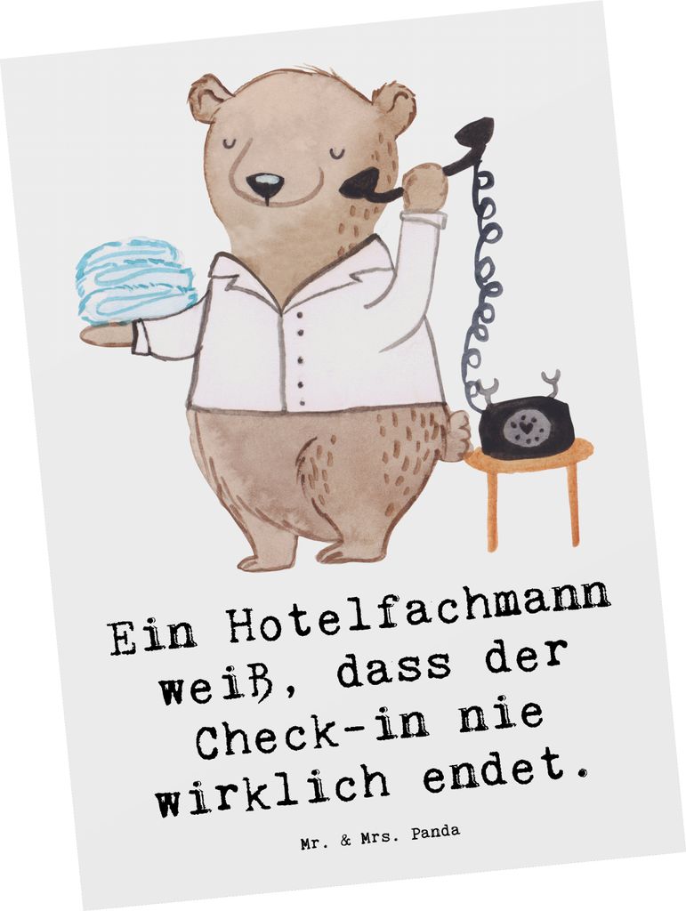 Mr. & Mrs. Panda Postkarte Hotelfachmann Lebensweisheit - Weiß - Geschenk, Reservierungen, Gäste, Ansichtskarten, Hotelfach, Check-in, Ansichtska...