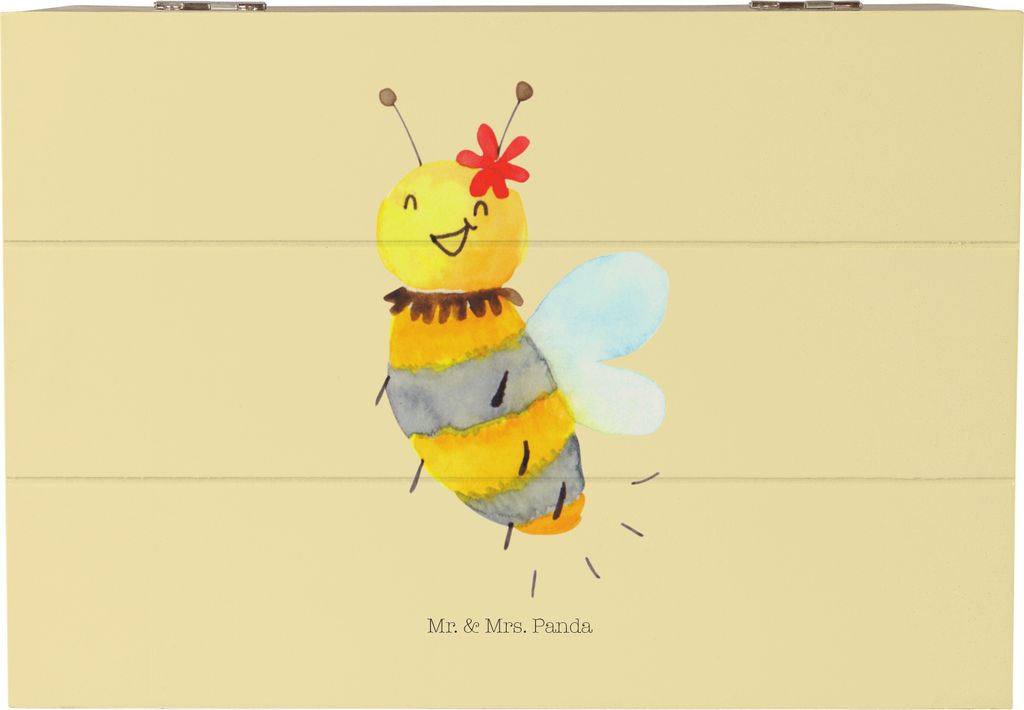 Mr. & Mrs. Panda Box Biene Blume 22 x 15 cm - Gelb Pastell - Geschenk, Aufbewahrungstruhe, Geschenkbox, mit deckel, fotobox, Kiste