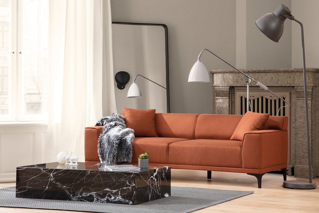 Hanah Home, Petra- ARE1528, Orange, Schlafsofas, Rahmen: Buchenholz / Spanplatte