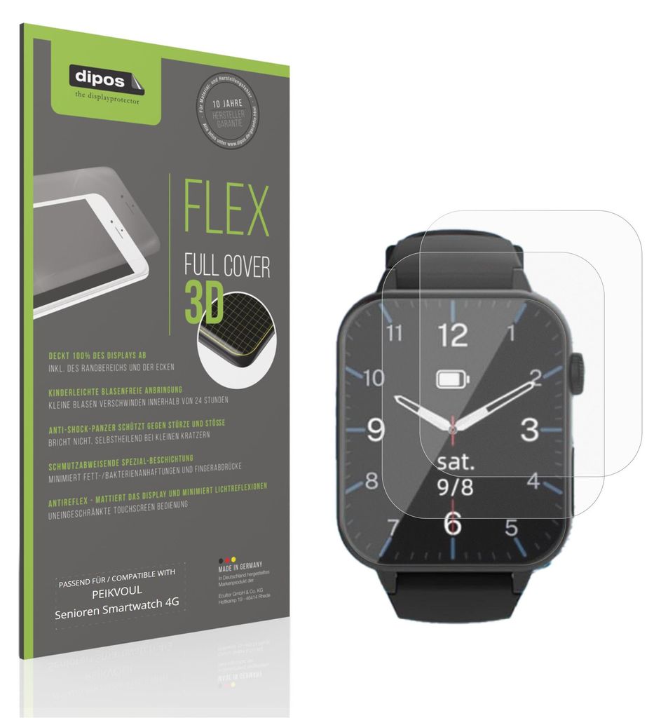 2x Full Cover Schutzfolie matt für PEIKVOUL Senioren Smartwatch 4G Panzerfolie Anti-Shock