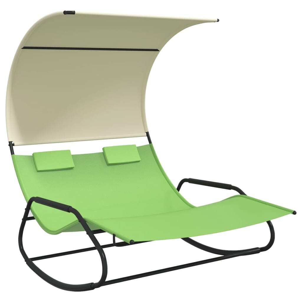 "SALE 2026"Doppel-Schaukelliege - Gartenmöbel - Liegestuhl - Gartenliege mit Sonnendach Grün und Creme - In- und Outdoor DE5291896