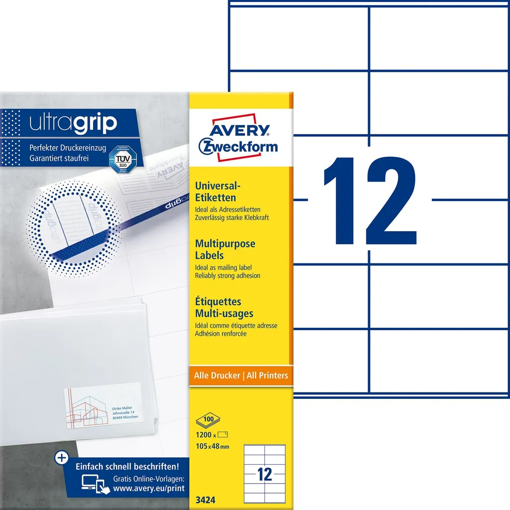Avery 3424 Etichette Autoadesive Professionali 105x48mm - 100 Fogli