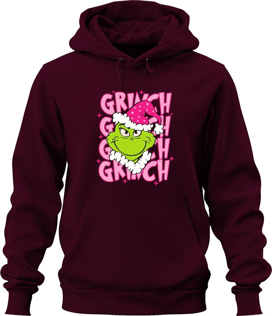 Grinch Weihnachten frech Geschenk grün rosa Santa Hut Retro Uni Hoodie Kapuzenpullover, Burgundy, L