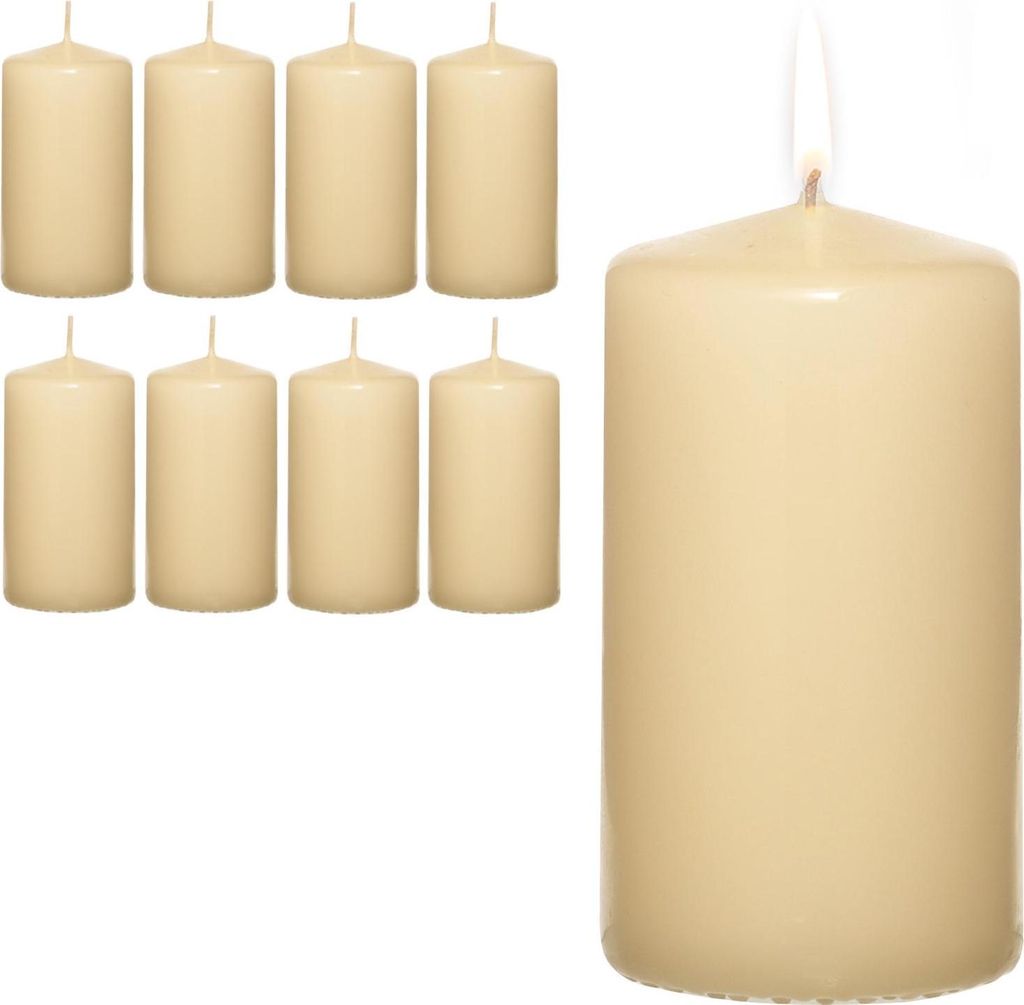Candelo 8er Set Premium Stumpenkerzen Weihnachten Kerzen - Champagner – 5,8cm x 12cm - Advent Kerze Weihnachtsdekoration - 30 Stunden Brenndauer
