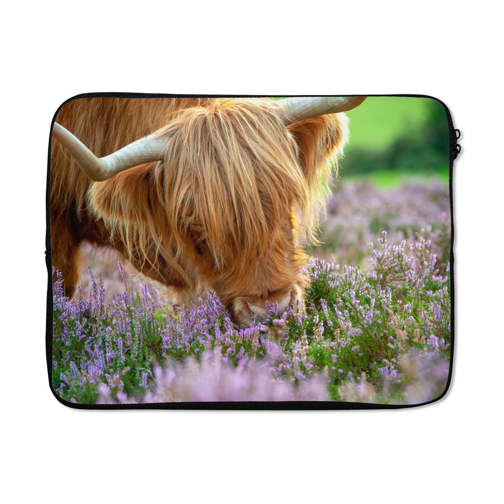 MuchoWow Laptop Hülle 15 Zoll Schottische Highlander - Gras - Heidekraut - Tiere Laptoptasche - Laptoptasche - Sleeve - Rundum-Schutz