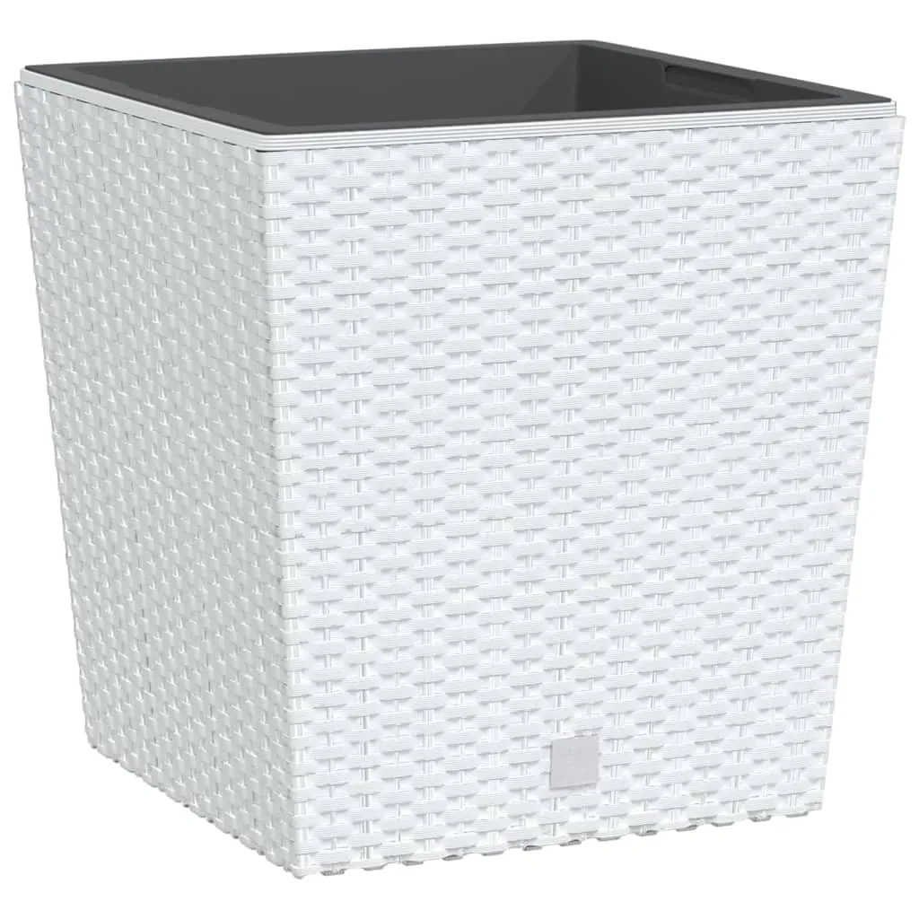 Pot de fleurs blanc 32L rotin PP avec bac intérieur amovible pratique