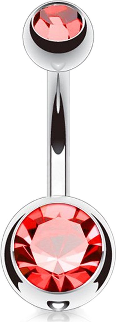 viva-adorno 1,6 x 8 x 4+6 mm Bauchnabel Piercing Banane Titan G23 Bananabell Doppel Kristall Kugeln Zirkonia Z323, rot